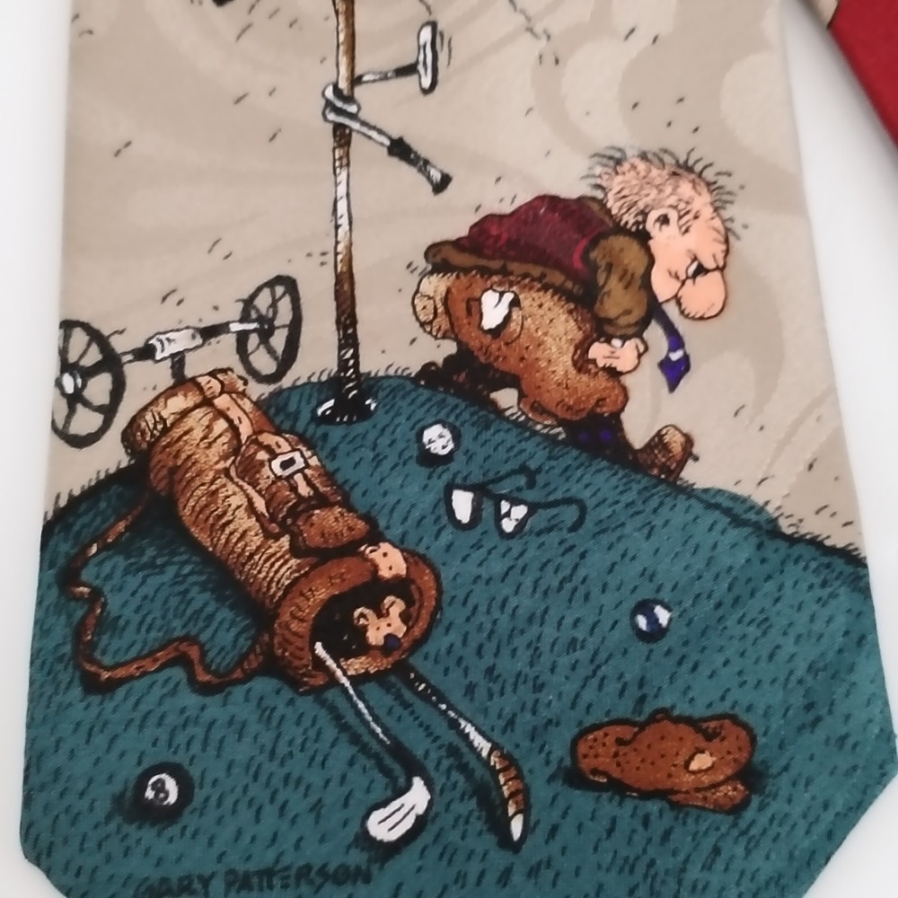 VTG Gary Patterson Frustrated Golfer Novelty‎ Tie Balancine Hot Cakes Red Golf